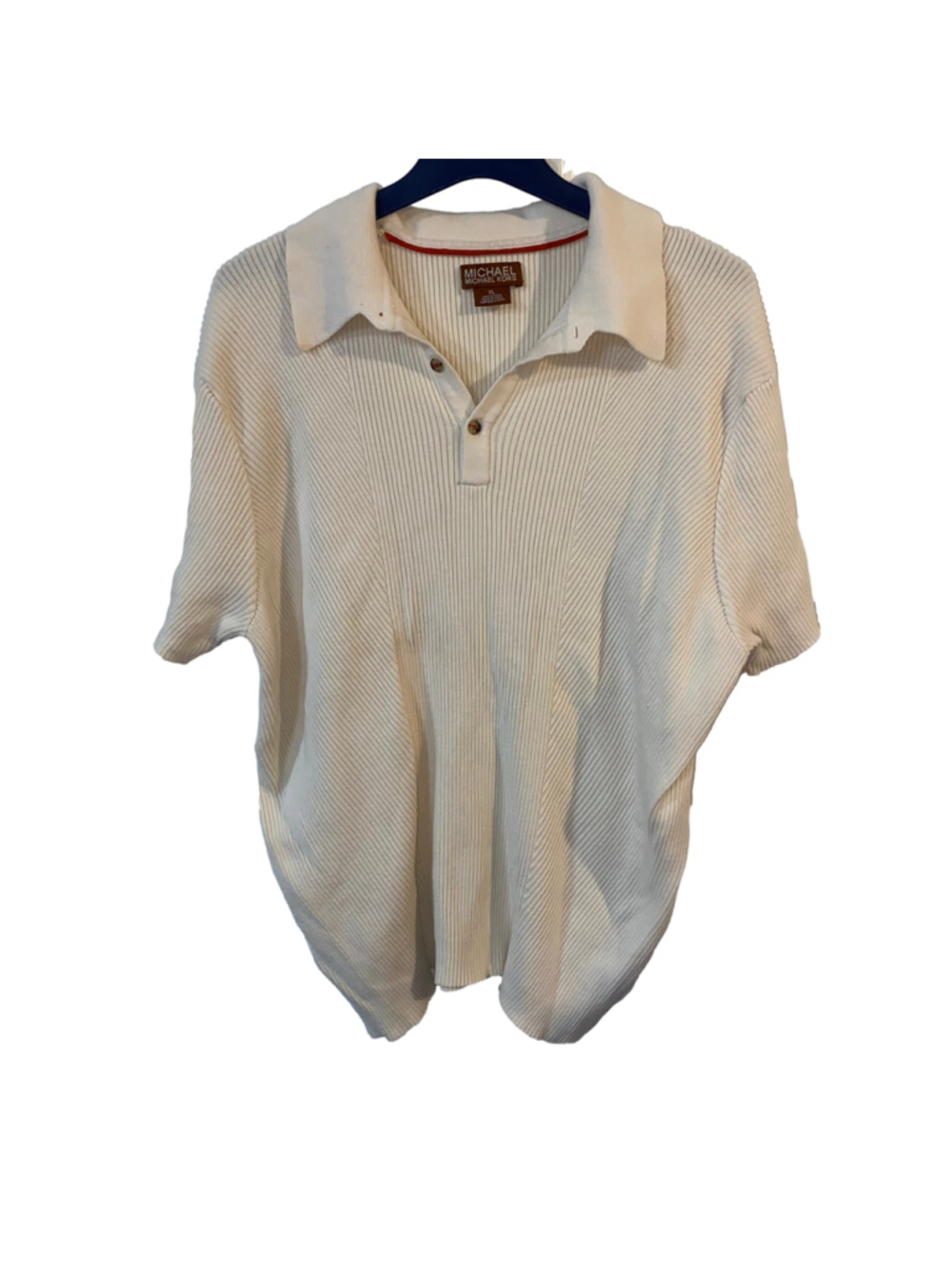 Men's Michael Kors Polo Shirt XL Cream White Red Ribbed Knit